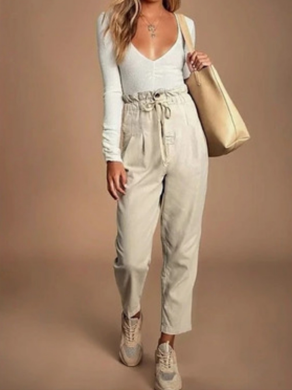 Free People Margate Pleated Trouser Beige